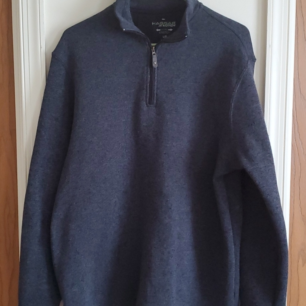 Haggar L Dark Gray 1/4 Zip Knit Fleece Pullover - Picture 1 of 6